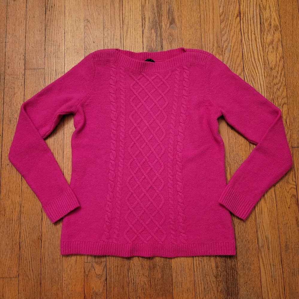 Talbots S Sweater Pink Merino Wool Cashmere Cable Knit Boat Neck Barbiecore